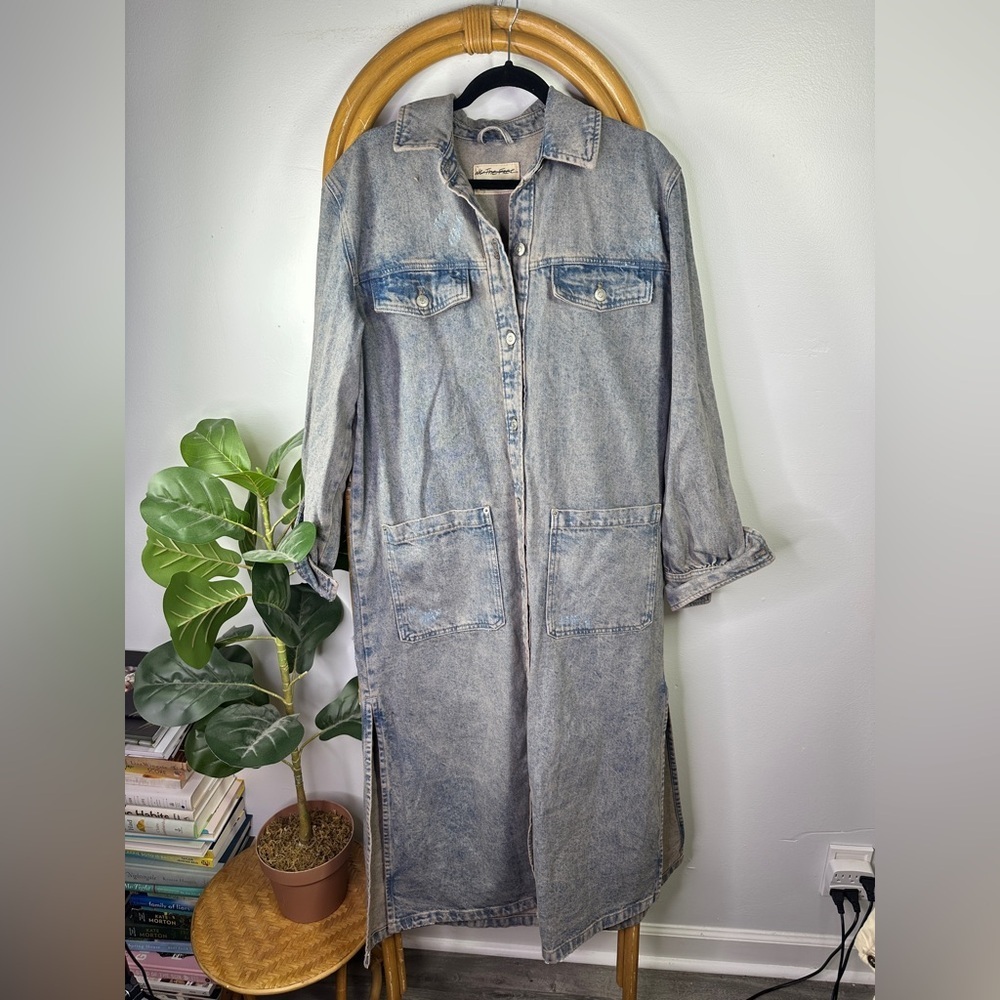 Free People Blue Denim Duster Coat Jacket Dress sz S